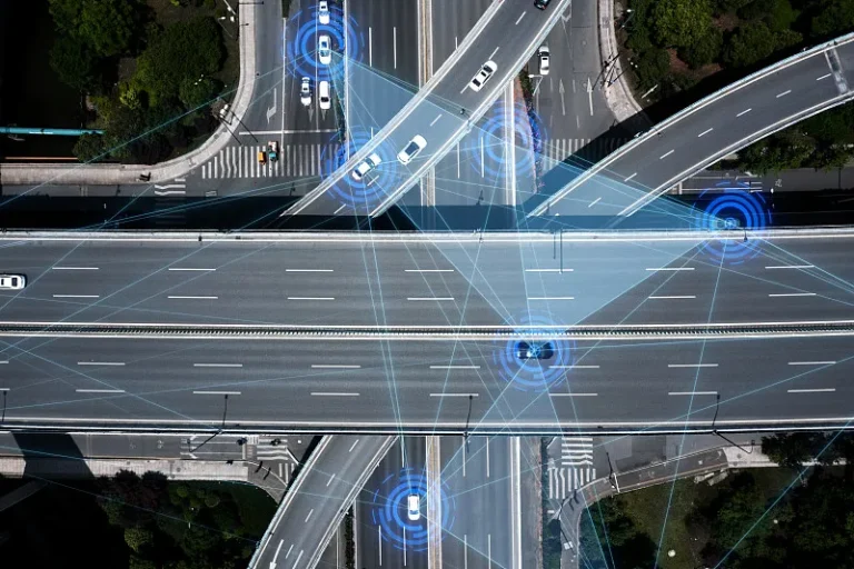 There are many cars on the elevated road network