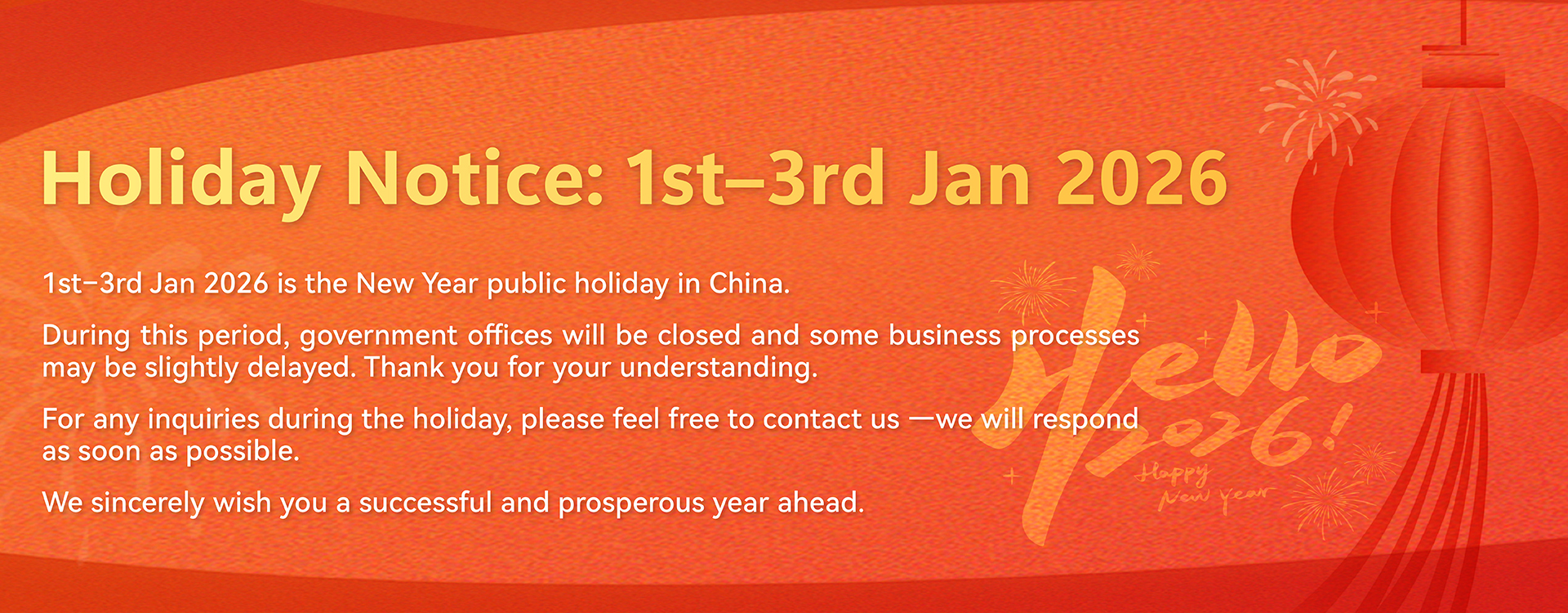 Holiday Notice:1st-3rd Jan 2026